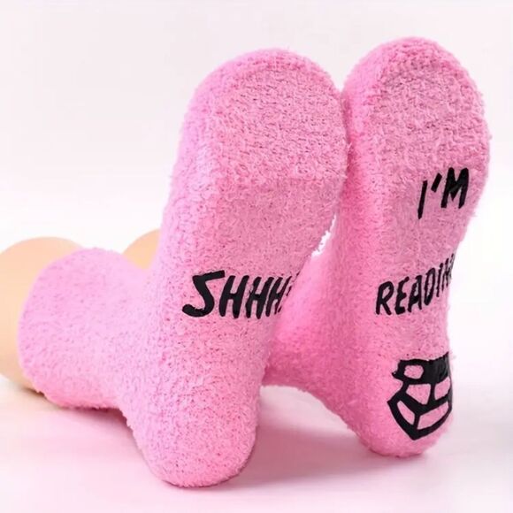✨🆕✨ Unisex Thickened Fleece Novelty Socks, Funny SHHH! I Am Reading Socks 🧦 ✨ - Picture 5 of 8